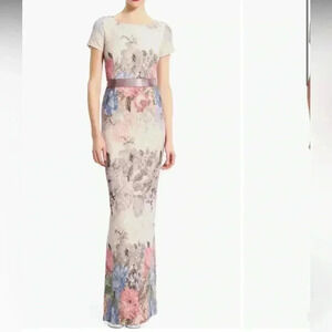 Adrianna Papell Matelassé Floral Jacquard Column Gown